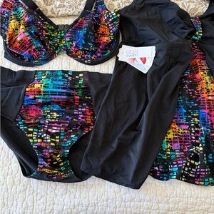 NWT Elomi Swim 3 pc colorful bikinis with cup sized top, bottom and tankini